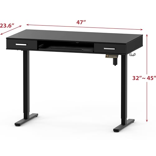 SHW 48-Inch Electric Height Adjustable Desk with Keyboard Tray and 2 Drawers, Black