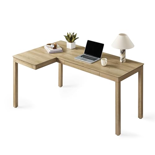 EUREKA ERGONOMIC 63 Inch L Shaped Desk with Drawers, Large Executive Computer Corner Table Dual Monitor, Wood Furniture Work Desk for Home Office Study Craft Writing, Oak, Left Side