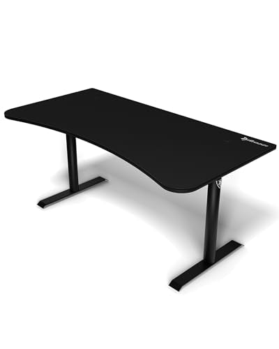 Arozzi Arena Large Gamer Desk - 63x32” Adjustable Height PC Gaming Desk With Storage For Cables & Triple-Monitor Support - Full-Surface Washable Mousepad - Pure Black