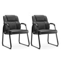 UOCFYK PU Leather Conference Room Chair, Tall Back Chairs with with Padded Arms and No Wheels, Guest Chairs of 2 for Reception Waiting Room Black