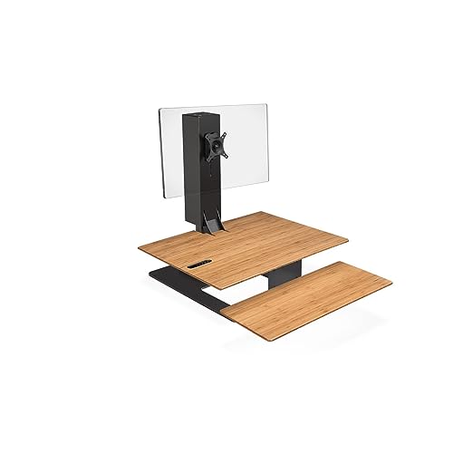 UPLIFT DESK - E7 Electric Standing Desk Converter, Black Base, Bamboo Worksurface (Single Monitor)