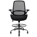 HYLONE 400lbs Big and Tall Heavy Duty Drafting Chair 5" Thickened Seat Tall Office Chair Flip-Up Armrests Ergonomic Chair with Lumbar Support and Adjustable Footrest Ring Standing Desk Chair (Black)