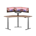 Vari Command Center Electric Standing Desk – 120° Curved Sit-Stand Gaming Desk Corner Workstation for Triple Monitors + Sloped Front Edge, 4 Height Settings, 200 lb Capacity (Walnut Top/Slate Legs)
