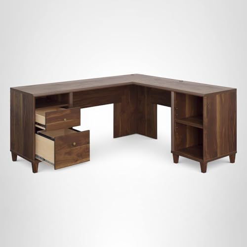 Sauder Willow Place L-Shaped Home Office Desk, Grand Walnut Finish