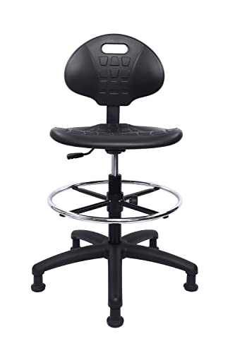 Chair Master Heavy Duty Durable Drafting Stool - Easy to Clean! Ergonomic Polyurethane Chair. Seat Height Adjustable w/Footring for Home, Automotive, Lab, Cleanroom (Non-Rolling Glides, Tall Stool).