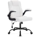 Office Chair with Adjustable Inflatable Lumbar Support,Leather Ergonomic Computer Desk Chair with Flip-up Arms,Adjustable Tilt Lock,Swivel Rolling Executive PC Chair for Work,Study,Meeting.White
