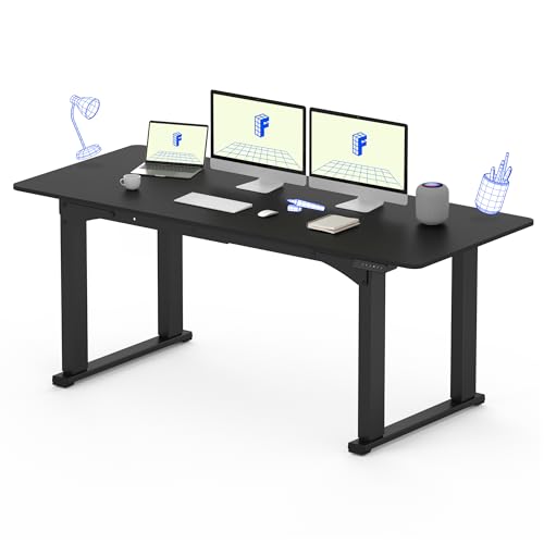 FLEXISPOT 4 Leg Standing Desk 71 x 32 Inch Electric Adjustable Height Sit Stand Desk with Splice Board Home Office Desk, Black Top + Black Frame