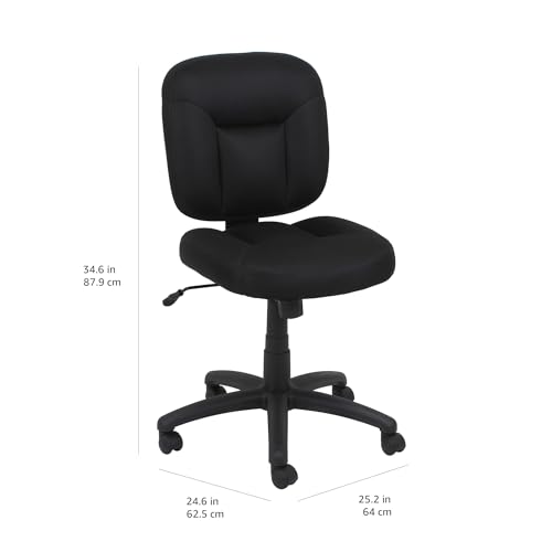 Amazon Basics Low-Back Armless Office Desk Chair with Back Support, Adjustable Height, 360 Degree Swivel, Fabric Upholstery, Rolling Wheels, Black