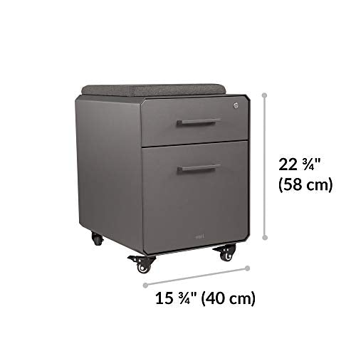 Vari Storage Seat - 2 Drawer Mobile Filing Cabinet for Under Desk Storage - Removable Seat Top - for Home or Office - Lockable Drawers with Heavy-Duty Steel and Roll & Lock Casters - Charcoal Grey
