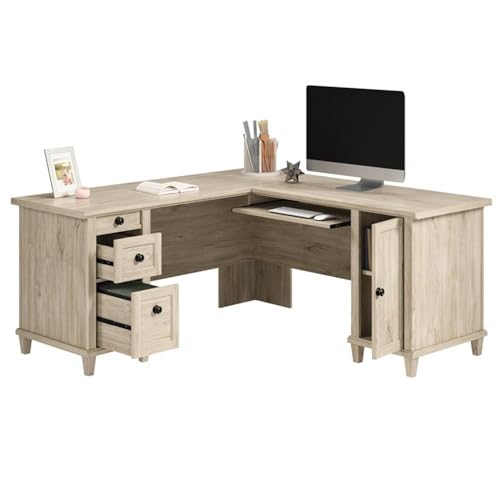 Sauder Hammond Chalk Oak L-Shaped Desk with Cord Management, Chalk Oak Finish