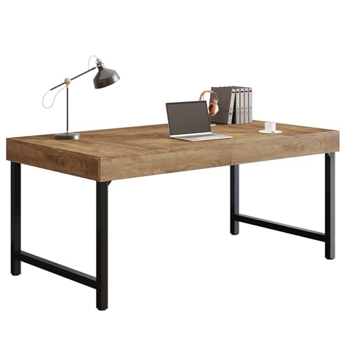 Tribesigns 55" Industrial Executive Desk for Home Office, Rustic Simple Computer Laptop Desk with Strong Metal Legs, Study Writing Table Business Workstation, Small Conference Table