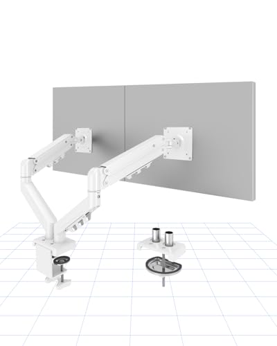 Flexispot Dual Monitor Arm, 17-32 Inch Monitor Mount up to 19.84 lbs, Fast Install VESA Mount for Home Office Gaming, Full Adjustable Gas Spring with C-Clamp and Grommet Base, White