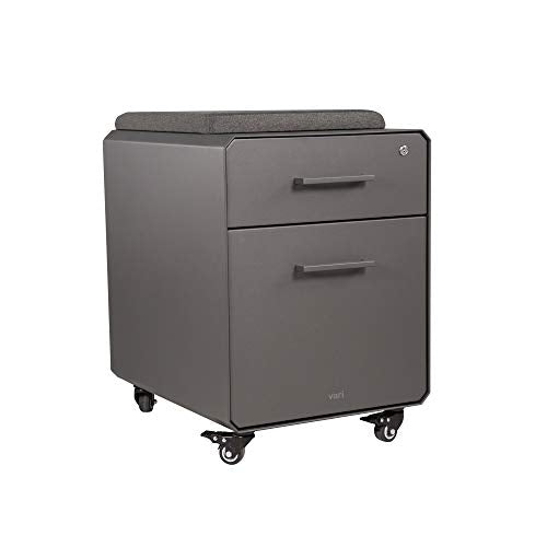 Vari Storage Seat - 2 Drawer Mobile Filing Cabinet for Under Desk Storage - Removable Seat Top - for Home or Office - Lockable Drawers with Heavy-Duty Steel and Roll & Lock Casters - Charcoal Grey