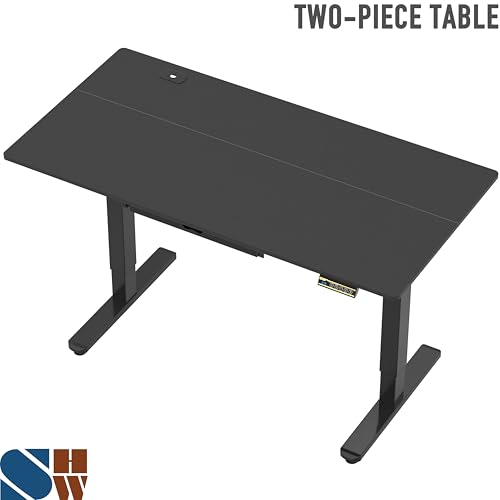 SHW 55 x 28 Inches Electric Height Adjustable Standing Desk with Drawer and Memory Preset, Black
