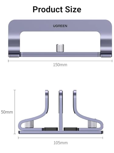 UGREEN 2-Slot Vertical Laptop Stand Holder Desk Compatible with MacBook Pro Air Laptop Stand Desktop Adjustable, Lenovo Ideapad, Surface Book, HP Notebook, Dell Chromebook Up to 17.3 Inch, Space Gray