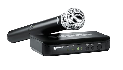 Shure BLX24/PG58 Handheld Wireless Audio System H9 Band (512–542 MHz) – BLX4 Receiver, BLX2 Transmitter with PG58 Dynamic Mic, Up to 14 Hr Battery, 300 ft Range