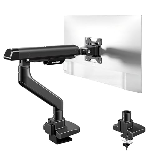 FlexiSpot Single Monitor Arm, Premium Aluminum Monitor Desk Mount Fits Screen up to 39 Inches, Fully Adjustable Monitor Stand with C-Clamp & Grommet Base, Holds 6.61 to 26.46 lbs, Black