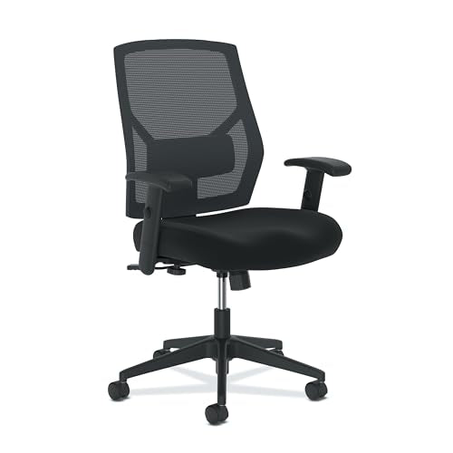 HON Crio Ergonomic Mesh Office Chair, High‑Back Desk Chair with Adjustable Arms, Lumbar Support, Center‑Tilt Swivel Seating for Computer Desks and Home Office, Black Frame, Black