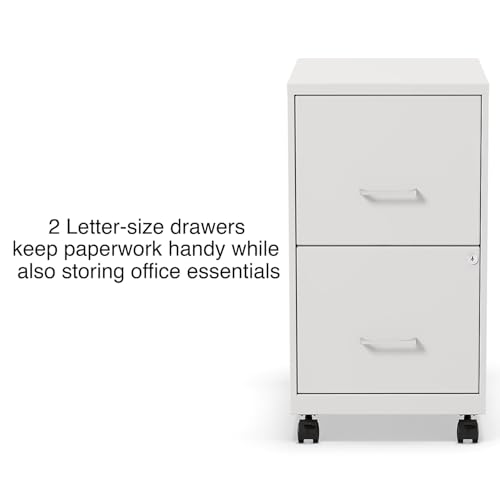 Staples 2-Drawer Vertical File Cabinet, Letter Size Documents, Lockable & Mobile, 18.9" D x 14.3" W x 26.3" H, White