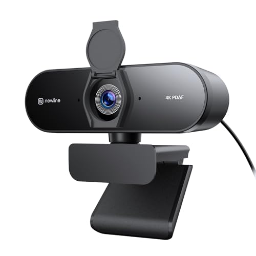 N newline 4K Webcam for PC with PDAF Autofocus, Privacy Cover, Dual Microphones, 4K@30FPS & 1080P@60FPS, Auto Light Correction, Plug & Play USB Camera for Laptop, Mac & Desktop, Streaming
