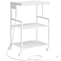 MAHANCRIS Mobile Printer Stand, 3-Tier Industrial Printer Cart with 2 AC Outlets and 2 USB Ports, Rolling Printer Table on Wheels for Home Offices Kitchen Organization Rack, White PTWT78E01