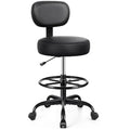 Brick Attic Drafting Chair with Backrest – Adjustable Foot Rest Rolling Stool with Wheels, PU Leather Swivel Stool for Office Spa Studio Lab Counter Salon Home Work Bar Kitchen Shop(Black)