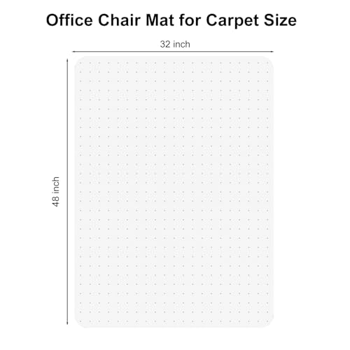 KAISLE Office Chair Mat for Carpet, 32x48 Heavy Duty Clear Plastic Rolling Chair Mat for Carpet Floor, Under Computer Desk Chair Floor Mats Protector Carpeted Floors