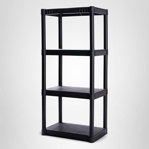 Plano 4-Shelf Plastic Storage Shelves, 48” x 23” x 14”, 200lb Capacity, Pantry, Office, Closet and Garage Shelves, Easy to Assemble, Durable Plastic Shelving Unit