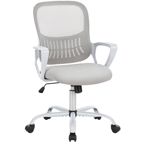 Sweetcrispy Ergonomic Mid-Back Mesh Home Office Desk Chair with Wheels, Managerial Executive Chair with Lumbar Support, and Comfortable Armrests for Home, Bedroom, Study, Office, Grey