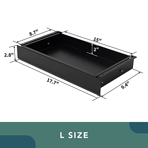 FLEXISPOT Under Desk Drawer, Steel Drawer for Desk Slide-out, Under table Mounted Drawer, Standing Workstation Storage Attachment for Office Home - 17.7” Width, Black