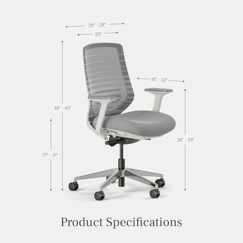 Branch Ergonomic Chair - A Versatile Desk Chair with Adjustable Lumbar Support, Breathable Mesh Backrest, and Smooth Wheels - Experience Optimal Comfort and Support - Pebble - White