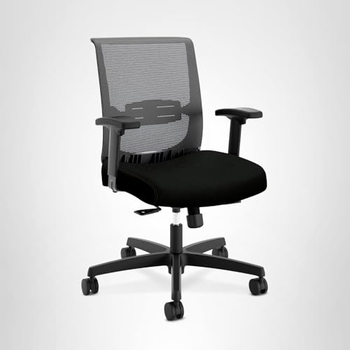 HON Convergence Ergonomic Office Chair with Mesh Back, Adjustable Arms, Lumbar Support, Synchro‑Tilt Desk Chair with Wheels for Home Office or Computer Use, Black Frame, Black