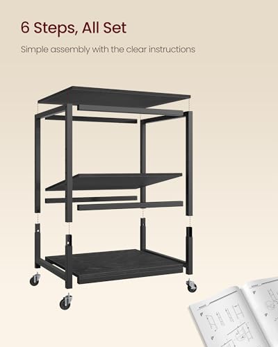 VASAGLE Printer Stand with Locking Wheels, Industrial Mobile Cart, Under Desk Printer Table for Home Office, 23.6 x 19.7 x 29.6 Inches, Storage Shelf, 3-Tier, Ebony Black