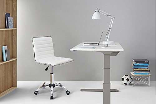 Furmax Vanity Office Desk Chair with Wheels, Armless Small Cute Leather Makeup Computer Task Chair Adjustable Height 360° Swivel (White)