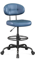 Misolant Drafting Chair Without Arms, Tall Office Chair with Footrest Ring for Standing Desk, Small Faux Leather Executive Chair with Adjustable Height for Bar Lab Counter Height Desk, Navy Blue