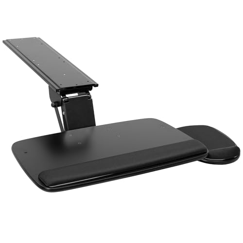 Mount-It! Under Desk Keyboard Tray, Adjustable Slide-Out Keyboard & Mouse Platform, 20.5" W × 11" D, Ergonomic Wrist Rest, Tilt & Swivel, Heavy-Duty Bolt-On Keyboard Drawer for Home Office, Black