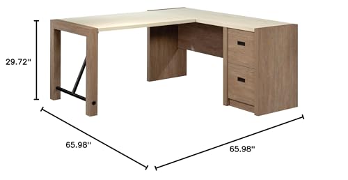 Sauder Dixon City® 66"W L-Shaped Computer Desk With Drawers, Brushed Oak™/Pebble White™