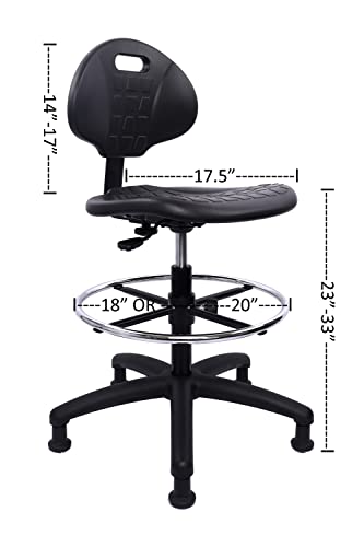 Chair Master Heavy Duty Durable Drafting Stool - Easy to Clean! Ergonomic Polyurethane Chair. Seat Height Adjustable w/Footring for Home, Automotive, Lab, Cleanroom (Non-Rolling Glides, Tall Stool).