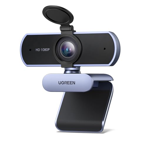 UGREEN Full HD 1080P Webcam with Microphone, 2 Noise-Canceling Mics, 85° Fov & Fixed Focus, Plug and Play, Auto Light Correction, Privacy Cover PC Camera for Zoom/Skype/Teams, Switch 2, Grey