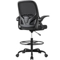 ORRSAKER Drafting Chair, Tall Office Chair with Flip-up Arms, Mesh Ergonomic Computer Standing Desk Chair with Adjustable Height Foot Ring and Lumbar Support, 300 LBS Capacity, Black