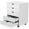 Sweetcrispy 5 Drawer Chest Mobile Storage Cabinets Small Wooden Dresser with Wheels Room Organization Furniture for Office Home, Rolling Vertical Organizer for Home Office, White Wood