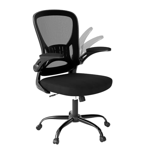Youhauchair Mesh Office Chair, Ergonomic Home Office Desk Chairs with Flip-up Arms and Lumbar Support, Height Adjustable, Black