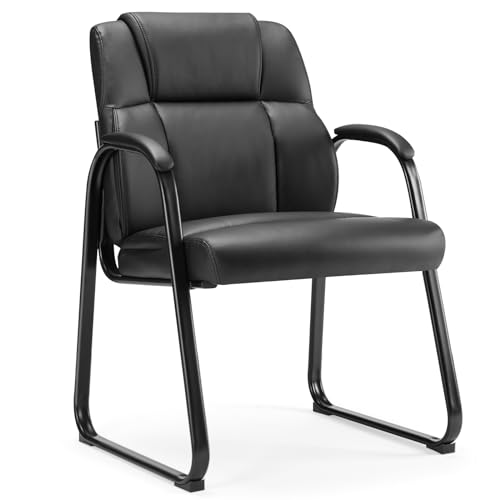 Sweetcrispy Waiting Room Guest Chair Set of 4, Stationary Office Reception Chairs No Wheel, Comfy Padded Arms and Seld Base, for Conference Room Lobby Home Computer Desk Bedroom Elderly, Deep Black