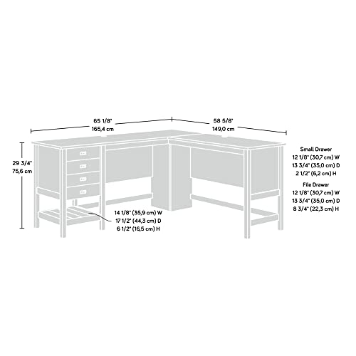 Sauder Cottage Road L Shaped Desk Computer Desk with Drawers, Home Office Desk with Optional File Cabinet Storage, Cable Management, in Raven Oak Finish
