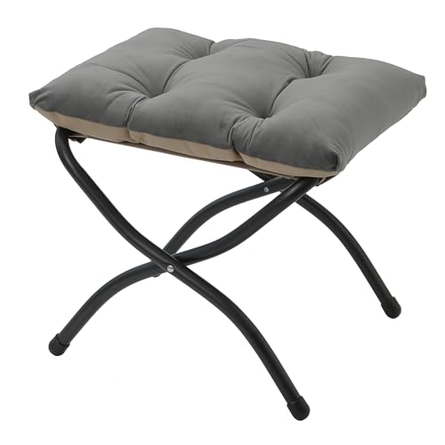 Mordchil HF 15"(H) Folding Ottoman, Foldable Footrest Stool, Portable Small Foot Stool for Couch, Collapsible Foot Rest Ottoman for Sofa, Accent Padded Ottomans for Living Room, Bedroom, Dark Grey