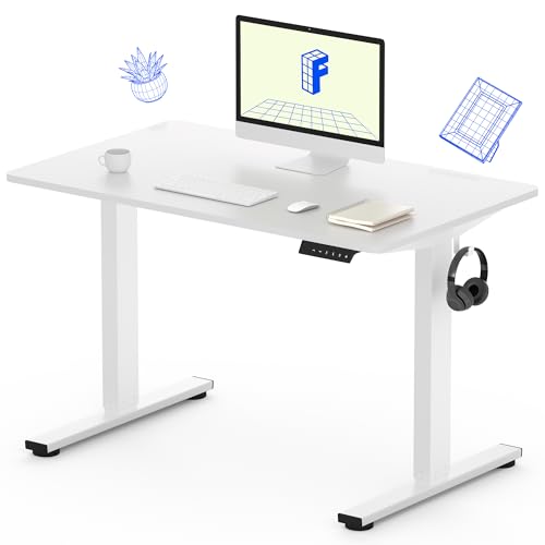 FLEXISPOT Standing Desk, 48" x 24" One-Piece Desktop, Height Adjustable Computer Desk for Home Office, White Frame & White Top (One Package)