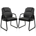 CLATINA Leather Guest Chair with Padded Arm Rest for Reception Meeting Conference and Waiting Room Side Office Home Black with Sled Base 2 Pack