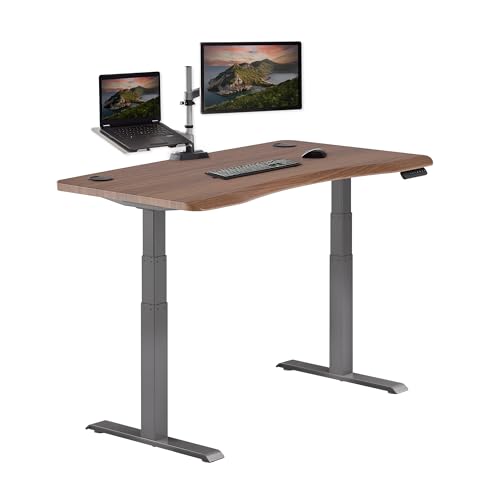 Vari Ergo 54x26 Electric Standing Desk – Height Adjustable Sit Stand VariDesk + Curved Waterfall Edge, 4 Memory Settings, Quick Assembly, Cable Management, 200 lb Capacity – Walnut (2 Boxes)