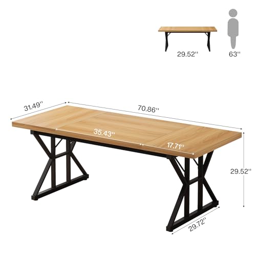 Tribesigns 70.86-Inch Large Executive Desk, Industrial Home Office Computer Desk, Simple Long Writing Study Table Business Furniture (Light Walnut/Black)
