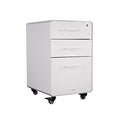 Vari File Cabinet for Office Storage with Three Drawers - Roll & Lock Caster Wheels (White)
